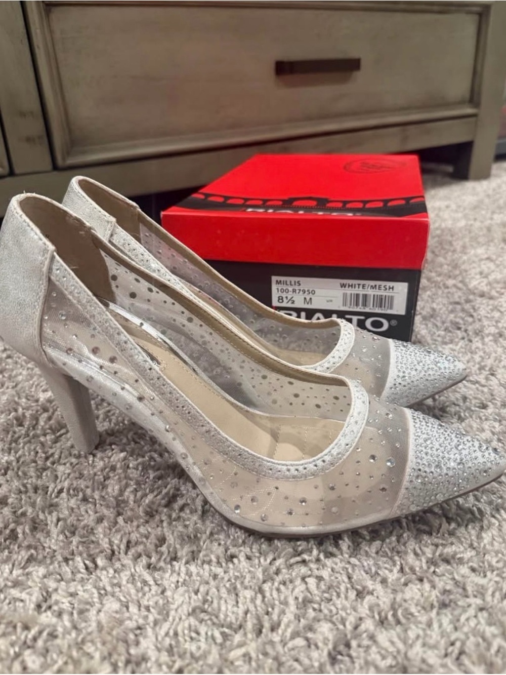 Rialto White Mesh Rhinestone Pointed Heels